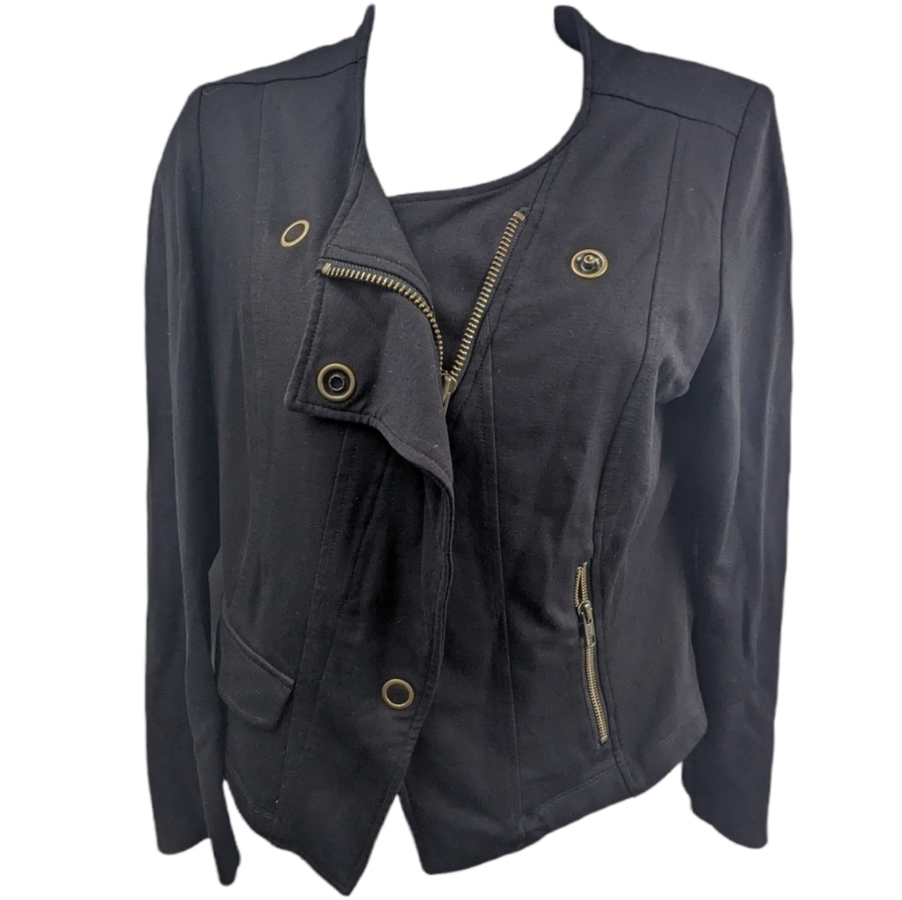 Cabi Snap/Zip Asymmetrical Jersey Knit Jacket Sz S